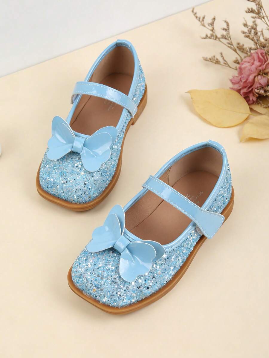 Girls Blue Flat Shoes, Children Autumn Shoes - Blue - View 1