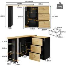 Extendable Bar Table With Storage (138-204*39*104cm), 360° Rotating Dining Bar, Modern Movable Bar Table, High Table Kitchen Island Bistro Table, Sideboard With Wood Grain - 黑色 - 查看 2