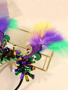 1件装狂欢节羽毛头箍，适合女孩 - 闪光面具/小丑帽/鸢尾花头箍，彩色金属丝发饰，节日紫色/绿色/黄色派对发饰，嘉年华日发饰 - 彩色 - 查看 10
