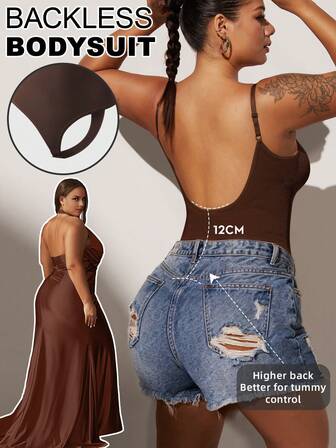 1 pieza Body sin espalda para mujer de talla grande, lencería con control de abdomen, ropa interior moldeadora sexy para verano debajo del vestido