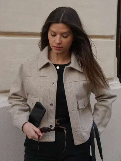 Chaqueta de mujer de otoño TRAFZA, chaqueta casual elegante de mujer con bolsillo frontal 3D, botones y manga larga