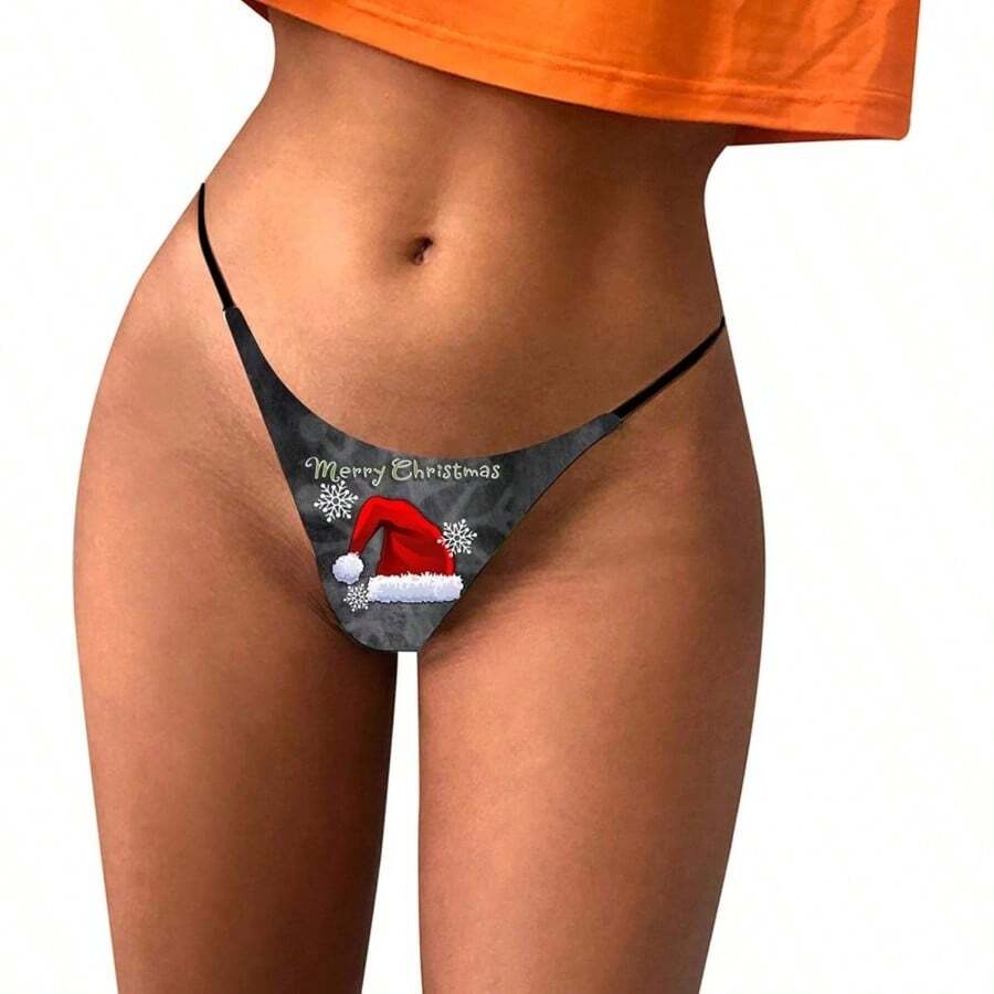 Ropa interior grfica de Navidad para mujer, tangas de dibujos animados, suaves, bragas de Navidad transpirables, y atrevidas bragas de bikini - B_grey + M - Ver 1