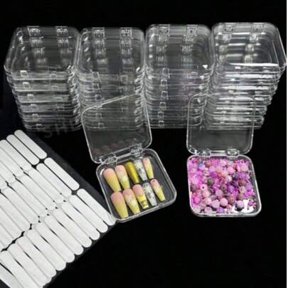 24pcs Transparent Nail Art Storage Box, Stackable Plastic Nail Tips Display Case With Safety Lock Lid, Suitable For Press-On Nails, Acrylic Nail Tips, Nail Decorations And Salon Accessories,Room Decor