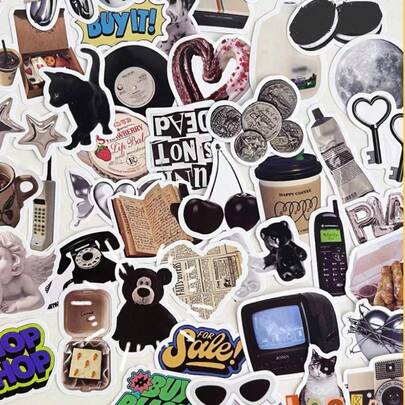 49 pièces Autocollants de bandes dessinées rétro, matériaux décoratifs pour scrapbooking, convenant pour les coques de téléphone, les bagages, fournitures DIY polyvalentes