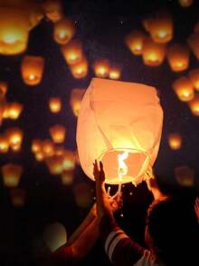 1 Pack Of 3/5/10 Romantic Paper Lanterns/Sky Lanterns/Wish Lanterns, Made Of Flame Retardant Materials, Oval Thick Paper - Multicolor - View 3