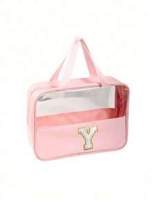 1个多功能PVC洗漱包,透明PVC化妆包,大容量化妆包,DIY字母设计化妆包,防水旅行收纳包,简约字母贴布旅行化妆包,适用于化妆品、香水,适合海滩、学校、浴室、节日、母亲节、圣诞节等场合,是送给妈妈、家人、朋友的绝佳礼物 - 彩色 - 查看 20