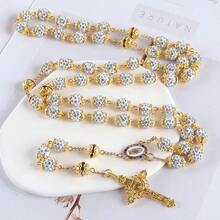 2025New Vintage católico 10mm 59 cuentas de diamantes de imitación de cristal collar cruzado - Z0020S-F - Ver 16