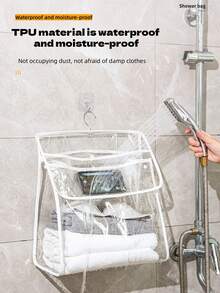 حقيبة تخزين ملابس شفافة مقاومة للماء وذات شاشة لمس كبيرة السعة، يمكن تعليقها، باللونين الأبيض والأسود متعددة الوظائف، يمكن فتحها وإغلاقها، مناسبة للحمام والغرفة الجامعية، تأتي مع خطاف عشوائي