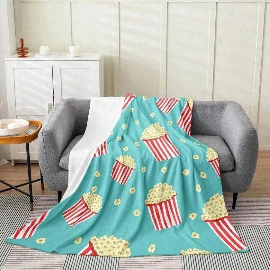 Erosebridal Movie Theme Throw Blanket X Inch Popcorn Blue Cartoon Kawaii Fleece Sherpa Blanket For S S Living Room D - 白色 - 查看 1
