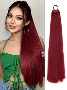 16"/26" Ponytail Wig, Multi-Functional Elastic Band, Available In Coffee Brown, Light Brown, Wine Red, Golden, Heat-Resistant, Women's Long Straight DIY Wrapped Ponytail, Soft & Natural Synthetic Ponytail - Multicolor - View 14