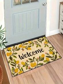 1 pieza Felpudo con patrón de "Bienvenida" de hojas de limón de primavera, estilo rústico de fibra de poliéster lavable para sala de estar, cocina, dormitorio, entrada, decoración del hogar, adecuado para todas las estaciones - Amarillo - Ver 11