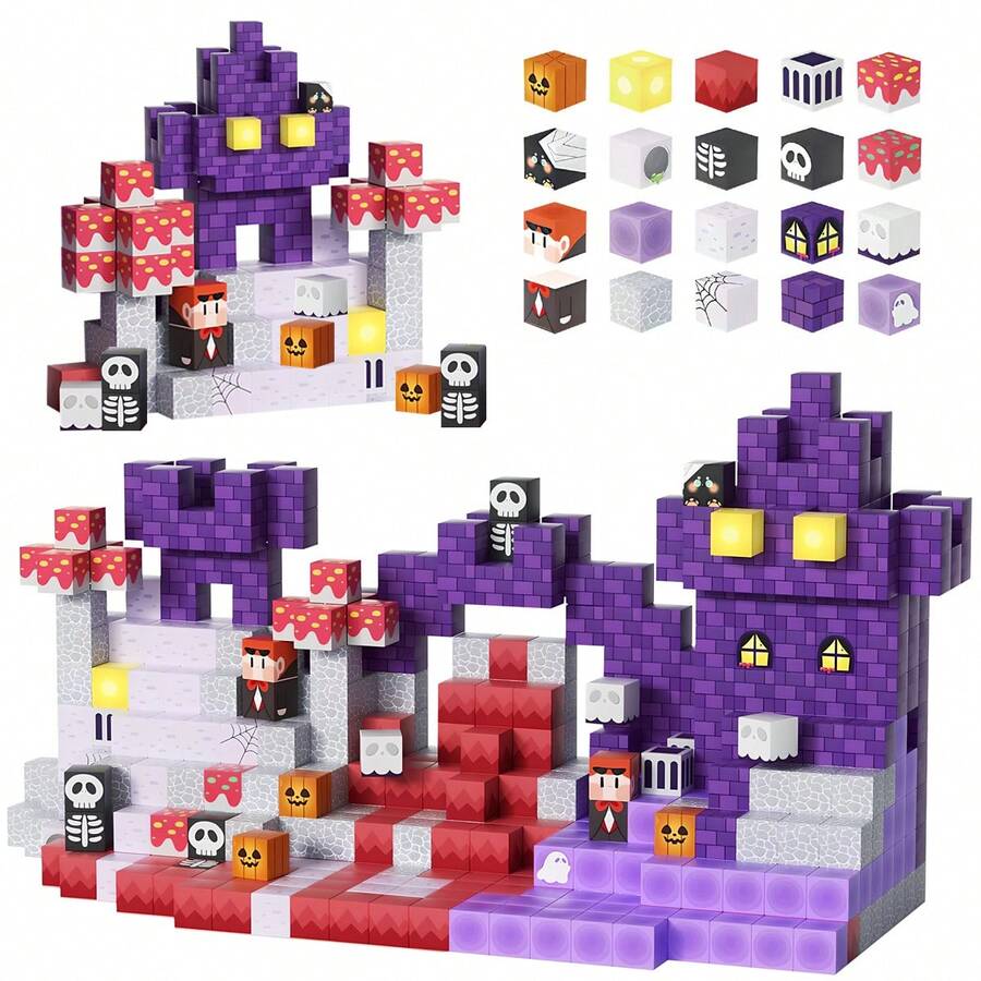 Blocchi da costruzione magnetici, mattoncini puzzle 3D, gioco di impilamento divertente STEM per bambini e bambine, gadget per feste di Ognissanti, giocattoli per dolcetto o scherzetto e regali di Natale - Multicolore - Visualizzare 1