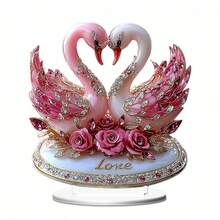 Decoraciones del Día de San Valentín Diseño de cisne, flor y conejo acrílico plano 2D para decoración de escritorio en el hogar para el Día de San Valentín - Multicolor 4 - Ver 1