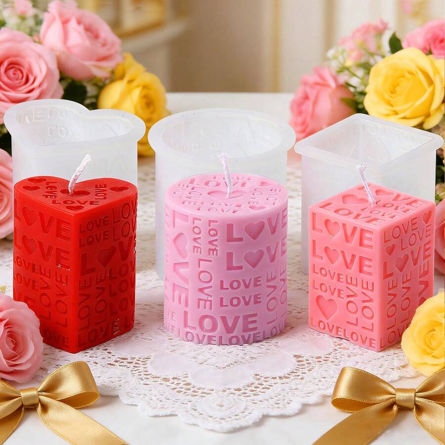 Love Pillar Candle Mold Embossed LOVE Letters Cylinder & Cube Mold Sculpture Pillar Candle Mold-Wedding Candle Mold-Handmade Soap Mold-Valentine's Day Gift Mold - White - View 1