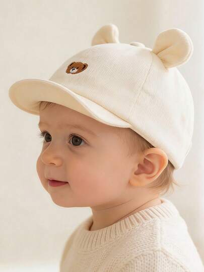 1pc Baby Bear Embroidery Decor Big Ear Sun Hat Baseball Cap, Suitable For Boys And Girls Daily Use