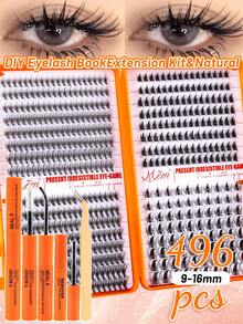 MEM 640/496pcs D-Curl DIY False Eyelashes Set, Includes Glue, Stamp, Tweezers And Brush, Suitable For Beginners, Large Capacity Eyelash Set, Can Create Different Makeup Looks, Thick And Fluffy False Eyelashes Can Lengthen And Enlarge The Eyes, Long-Lasting And Dense, Segmented Design, Easy To Use, Suitable For Daily Use, Weddings, Outdoor Activities, Travel, Parties, Music Festivals, And An Ideal Gift For Women - 黑色 - 查看 17