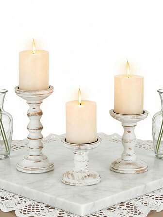 1pc Wooden Candle Holder, Rustic Style Candle Stand Decor For Dining Table, Solid Wood Candle Base