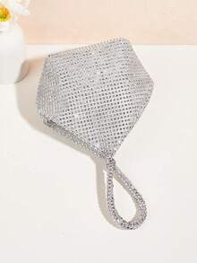 Bolso cubo de negocios casual ligero con decoración de rhinestones, diseño de cordón, embrague transparente con perlas de imitación, bolso de fiesta, encantador, elegante, bolso de rhinestones discretamente lujoso, adecuado para chicas de fiesta, damas, novias, perfecto para fiestas, galas/banquetes, vestidos de fiesta de Navidad, bolso encantador de rhinestones - Plateado - Ver 4