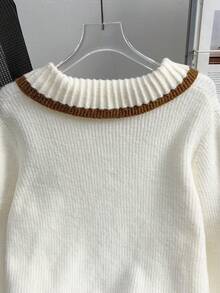女士彼得潘领毛衣，柔软罗纹针织套头衫，宽松休闲上衣，适合日常穿着，舒适百搭 - 白色 - 查看 7
