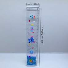 1支双面彩色闪光透明尺 - 耐用塑料便携式测量工具，适用于学校、办公室和美术，动漫主题生日礼物，美术用品，学习文具，卡通人物主题，闪亮效果，人物装饰 - 彩色 - 查看 5
