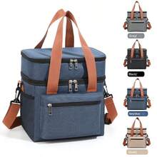 Cooler Bag, Picnic Bag, Insulated Bag, Lunch Bag For On The Go, Double-Decker Thermal Bag For Men And Women, Foldable Insulated Lunch Bag, Portable Lunch Box, Reusable Lunch Box For Men And Women With Shoulder Strap, Lunch Bag With Powerful Cooling Performance. Waterproof, Foldable Cooler Bag For School/Work/Outdoors - 灰色 - 查看 6