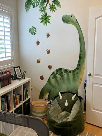 1张恐龙树墙贴，恐龙脚印动物森林墙贴，适用于婴儿房、卧室、玩具房、客厅，男孩女孩都喜欢，乙烯基材质，自粘式