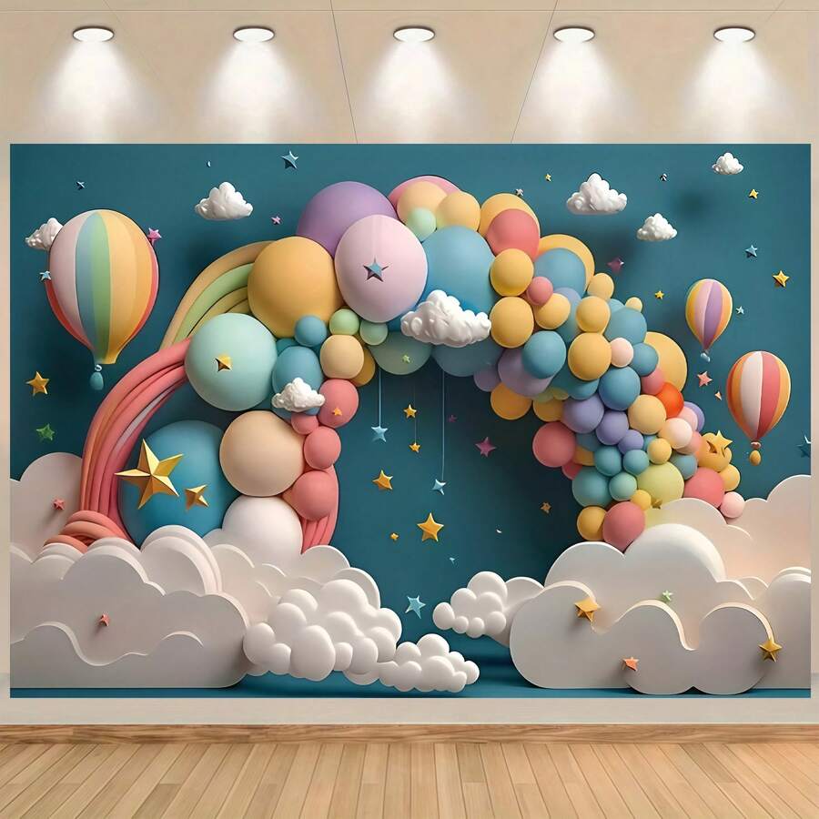 1. 彩虹拱门横幅背景，彩虹拱门氛围摄影背景，彩色气球搭配维纳斯设计元素，甜蜜生日背景，派对装饰，蛋糕装饰，摄影背景布，生日派对背景装饰。适用于家居客厅和卧室装饰。2D扁平化设计。 - 彩色 - 查看 1