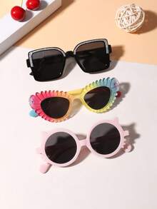 1 Set 3 PCS Boy's And Girl's 7-14Y Square And Lace Playful And Cute Cat Eye Frame Fashion Glasses For Outdoor - Multicolor - View 5