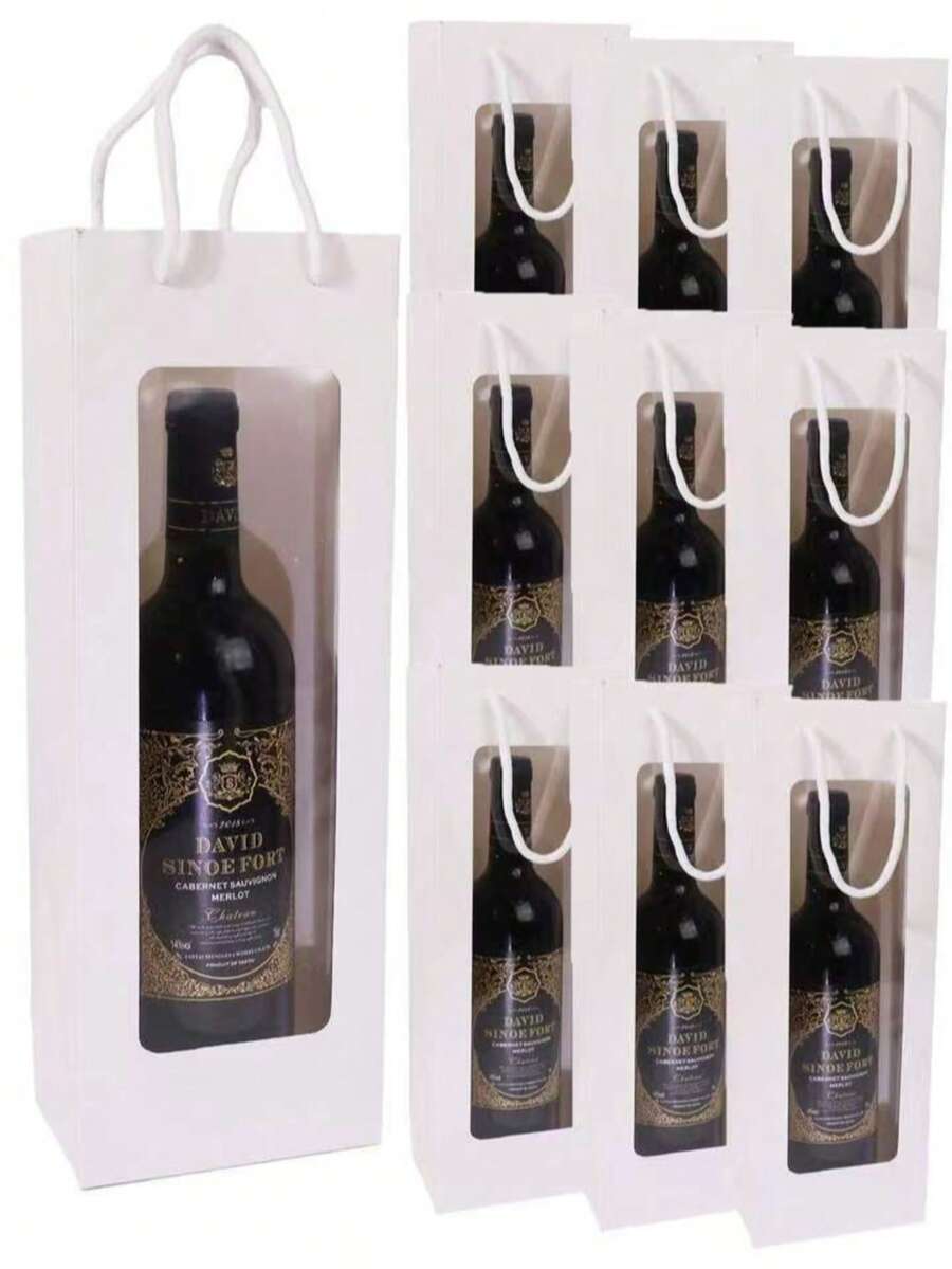 10pcs/Set Reusable Transparent Window Gift Bags With Handles, Suitable For Weddings, Holidays, Birthdays (White) - أبيض - مشاهدة 1