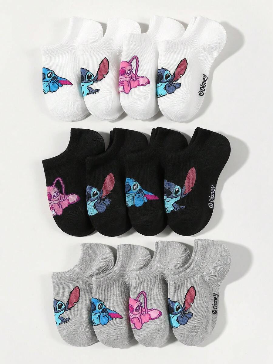 Disney 1/5/10/15双装 儿童/女孩 春夏卡通史迪奇/实验品626图案袜子,时尚、柔软、透气 运动/休闲袜,适合学生、假期、旅行、返校穿着,颜色/款式随机发货 - 彩色 - 查看 1