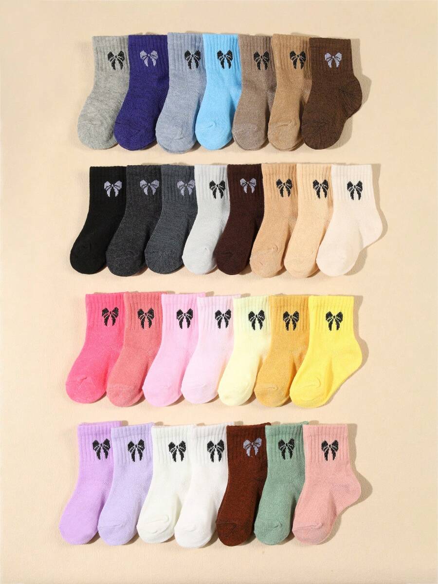 10 đôi tất dài đến bắp chân cho bé, màu kẹo ngọt, họa tiết nơ ngẫu nhiên, mềm mại, thoải mái, co giãn, thích hợp cho mùa xuân/thu. - Nhiều màu - Xem 1