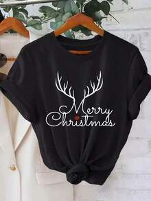 % Cotton Women's Plus Size Christmas Shirt - Soft Everyday & Party Top With Merry Christmas Lettering - Machine Washable Black Holiday Tee - Round Neck Casual Outfit For Women - All-Season Festive Apparel, Christmas Blouses, Holidaythemed Design2025 - màu đen - Xem 14