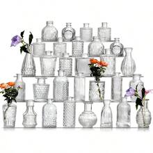Glass Bud Vase Set Of 30 - Small Vases For Flowers In Bulk - Assorted Vintage Crystal Vases For Flowers Table Centerpieces Clear 30 Pcs - Clear - View 1