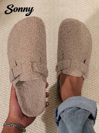 男士休闲纯色一脚蹬穆勒鞋，舒适防滑耐用软底，圆头设计，舒适面料鞋面，PVC 鞋底，一脚蹬闭合，适合所有季节户外活动，有保暖内衬秋冬款和非羊毛四季款可供选择