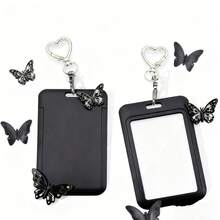 Set 2 buc (1 pandantiv inimă + 1 suport pentru carduri) Suport negru pentru carduri cu pandantiv inimă, poate decora genți, brelocuri, poate conține acte de identitate, cărți de vizită, carduri de tranzit, fotografii, carduri de acces, potrivit pentru uz zilnic, decorare sau cadou - 2 piese (1 ornament în formă de inimă + 1 suport pentru carduri) - Vizualizare 4