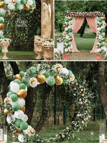 Yukiyi 20个装 12英寸鼠尾草绿、金色和白色气球 - 5个金属金色、5个鼠尾草绿、5个白色、5个金色闪光 - 彩色 - 查看 5