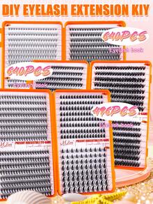 MEM 640/496pcs Individual False Eyelashes, Eyelash Book, Cluster Fake Eyelashes, DIY Home Eyelash Extension, Individual False Lashes, Suitable For Travel, Daily Wear (Suitable For Beginners), Wedding, Date, Party, Holiday, Especially Suitable For Christmas/Halloween/Gift Giving - 黑色 - 查看 5
