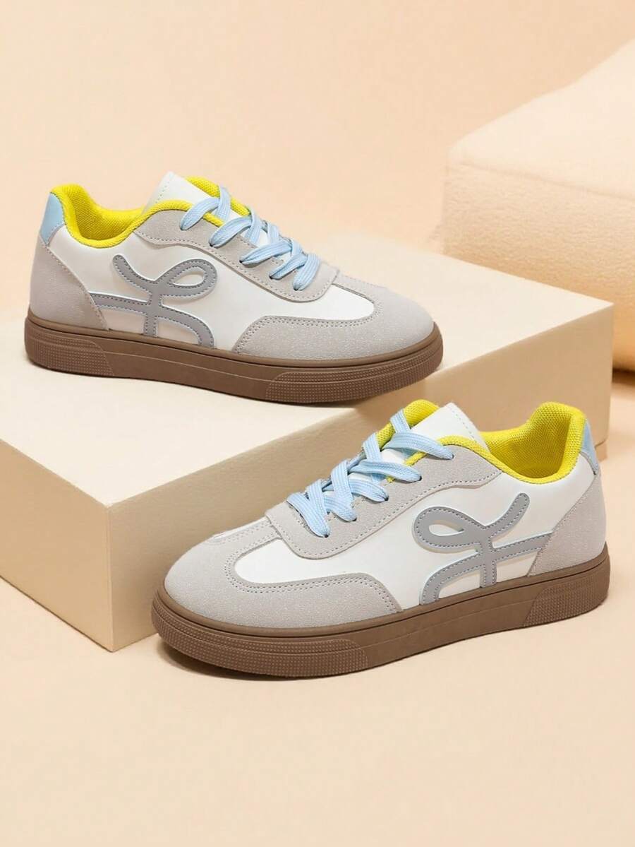 Women's Casual Sneakers, Flat, Versatile, Lightweight, Breathable, Lace-Up, Soft Sole, Campus Style, Outdoor Leisure Shoes - Blue - View 1