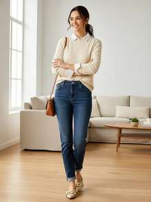 WHDXY Women's New Metal Buckle Flat Pointed Toe Slip-On Flats, Versatile Fashion Soft Bottom Casual Shoes, Soft Leather Comfortable Soft Sole Sweet Girl Style Loafers, Match Well With Dresses - Khaki - View 8