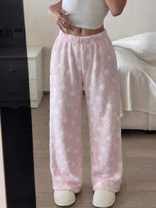 女士星形图案绒裤，优雅迷人，休闲百搭，适合秋冬季保暖穿着。 - 淺粉色 - 查看 3
