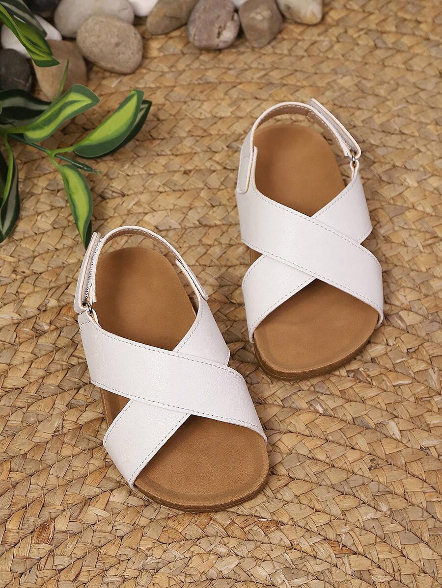 1 Pair Kids' Criss-Cross Design Non-Slip Soft Bottom Minimalist Fashion Flat Sandals, Suitable For Summer - White - View 1