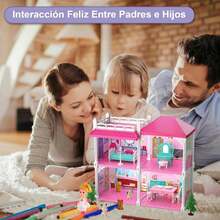 Casa De Muñecas, Juego De De Princesa De Simulación, Juego De Castillo, Casa De Muñecas Semiabierta De Gran Tamaño con Muebles… (con luz) - Con luz - Ver 6