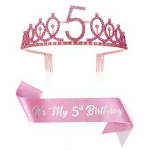 2pcs/Set 4th 5th 6th 7th 8th 9th 10th 12th 13t 16th Birthday Gift Party Favor Rhinestone Crown Jewelry Peony Ribbon Number Etiquette Rose Flower Shoulder Strap Onion Powder Cloth Belt Holiday Dress Up Set Fashion Number Delicate Crown Tiara Hair Accessories It's My Birthday For Pink - Rose Gold - View 11