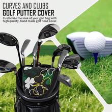 黑色花卉图案高尔夫球杆头套，PU材质，防尘耐磨，刺绣设计，是保护球杆的最佳选择。 - 黑色 - 查看 8