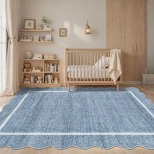 Modern Home Decor Simple Living Room Area Rug Non Slip Thin Bordered Entrance Runner Rug Non Shedding Low Pile Mat Throw Rug Easy To Clean Stain Resistant Carpet Printed Washable Soft Floorcover For Dinning Room Kitchen Laundry Bathroom Bedroom - Blue - View 3
