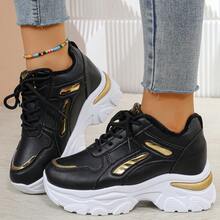 女士系带运动鞋，经典步行鞋，休闲轻便舒适户外跑步鞋 - 黑色 - 查看 1