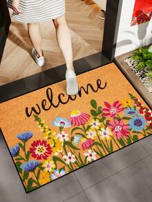 1pc Spring Colorful Floral "Welcome" Pattern Doormat, Farmhouse Style Machine Washable Polyester Fiber Mat, Suitable For Living Room, Kitchen, Bedroom, Entryway, Home Decor, Room Decor, All Season - Red - View 3