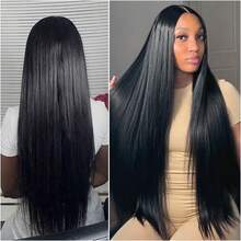 Bone Straight 200% Density Easy To Wear 4x4 5x5 Pre Cut Glueless Lace Closure Wig 13x4 13x6 HD Lace Front Wig Pre Plucked Short Bob Straight Hair Heat Resistant Synthetic Mixed Human Blended Hair Natural Black Pre-Cut Lace Is Available For 4*4 5*5 - Natural & Black - View 7
