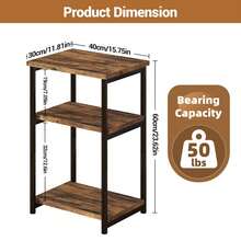 Techigher Side Table, 3-Tier End Table, Open Shelves Night Stand, Bedside Table With Metal Frame For Living Room, Bedroom, Bathroom - Wood Color - View 3