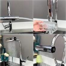 1pc Universal Multi-Functional Faucet Adapter | ABS Faucet. 3 Waterfall Flow Patterns, Rotating Splash Guard. No Electricity Required, Easy Installation, Stylish Upgrade For Bathroom And Kitchen Sinks, Water-Saving Design. Modern Kitchen Accessory | Stylish Faucet Design | Durable ABS Material | Faucet Accessories - Silver - View 9
